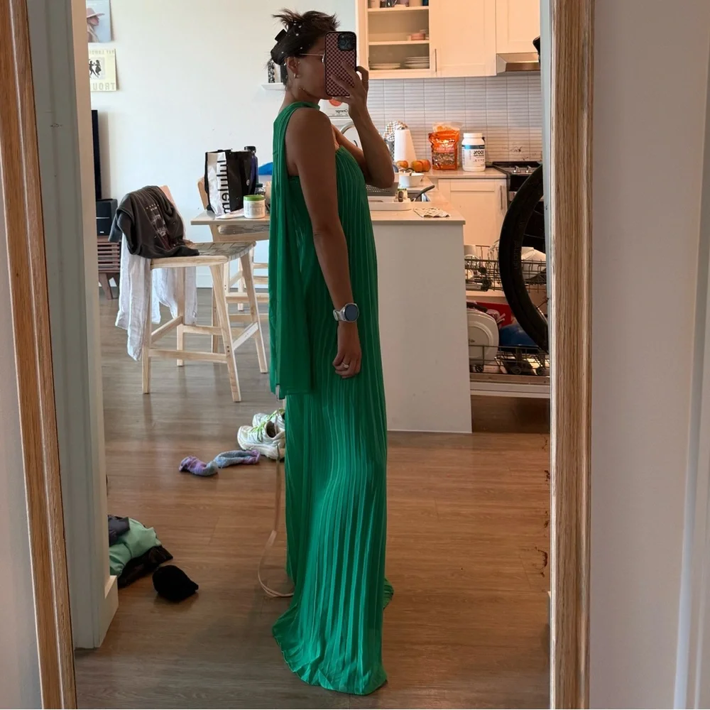 Lulus Lael Green Pleated Strapless Dress And Scarf Set - Size S - Picture 3 of 5